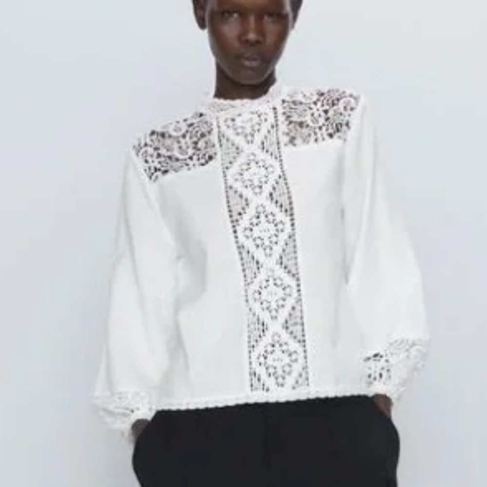 Women’s White Lace-Panel Blouse